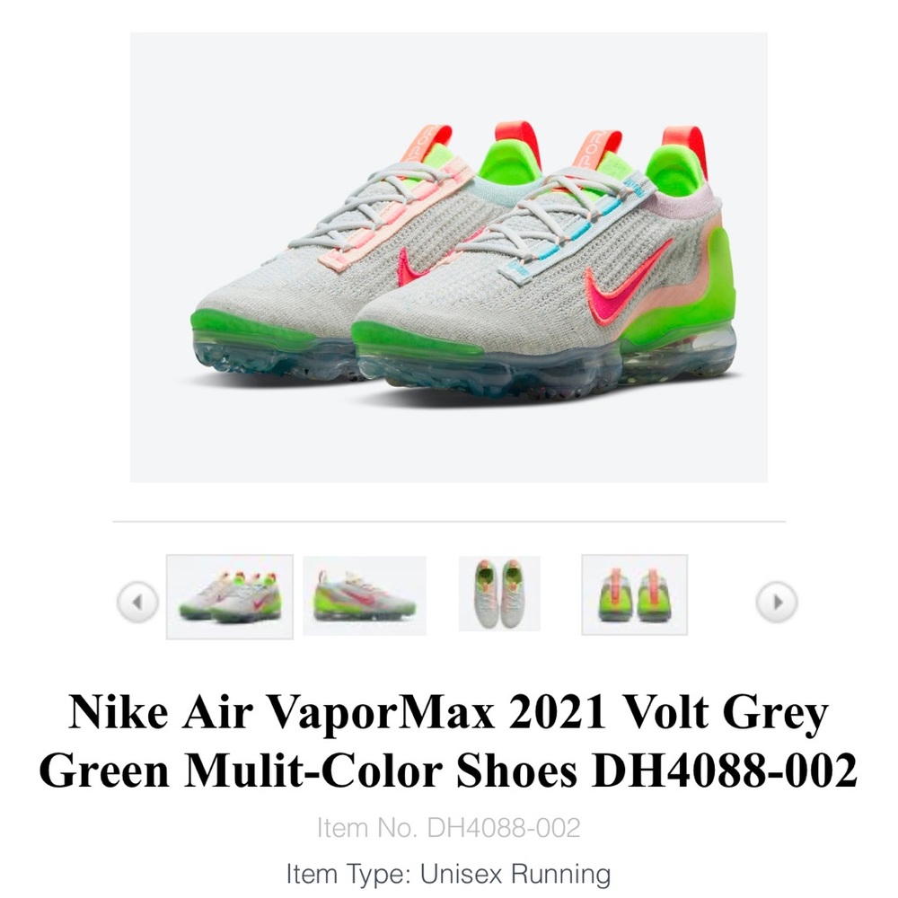 Nike Air VaporMax 2021 Volt Grey Green Mulit-Color Shoes DH4088-002 size 9.5W/8M